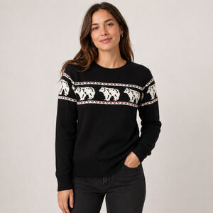 Studio 84 Winter Polar Bear Knit Pullover Sweater Unisex L Black Ski Cabin